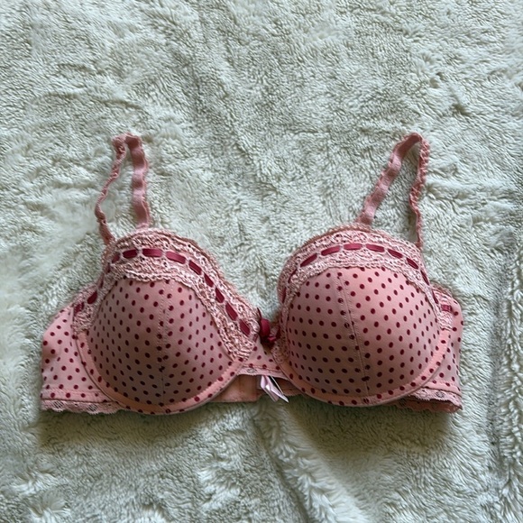 La Vie en Rose Pink Polka Dot Lace Push-Up Bra 36B | Coquette Lingeriecore - Picture 1 of 7